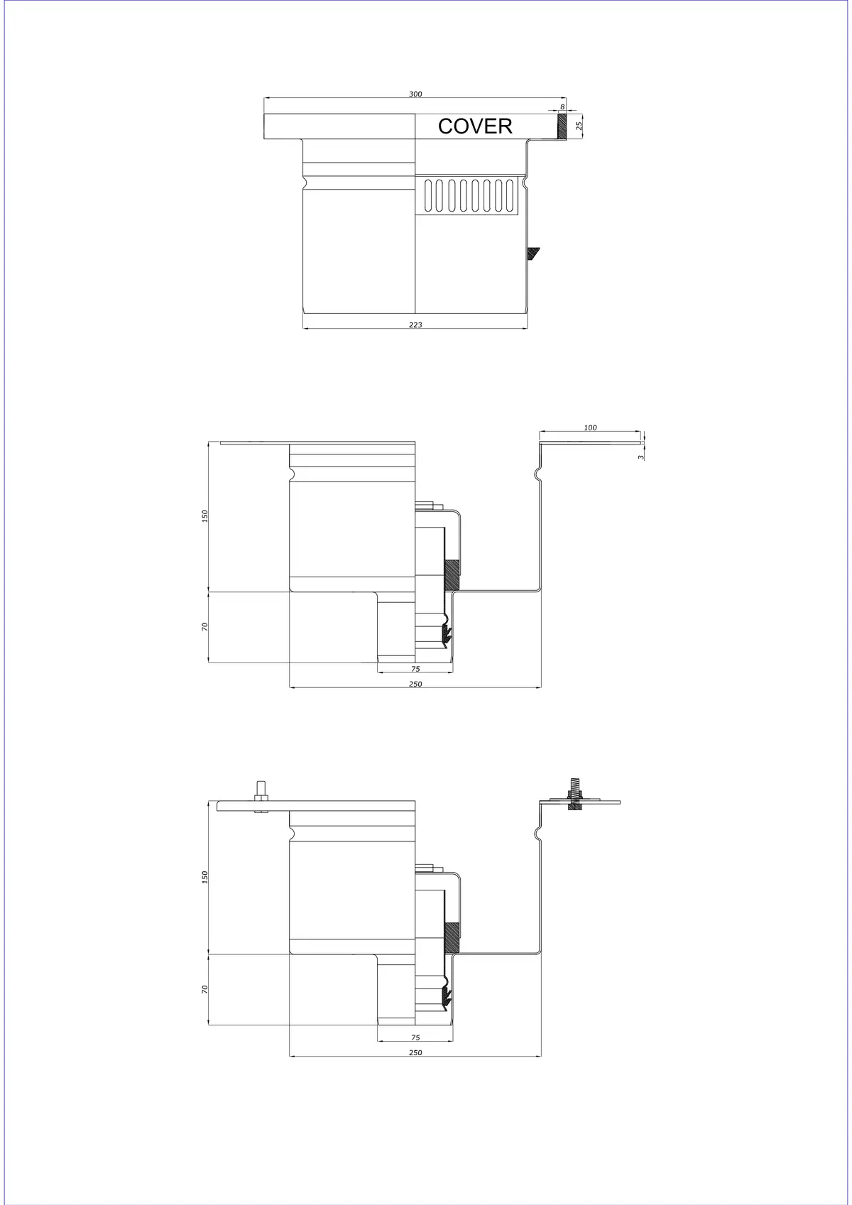Gulvafløb BK_KROD 300 DN 75 med kant 25x8 mm - Todelt lodret afløb