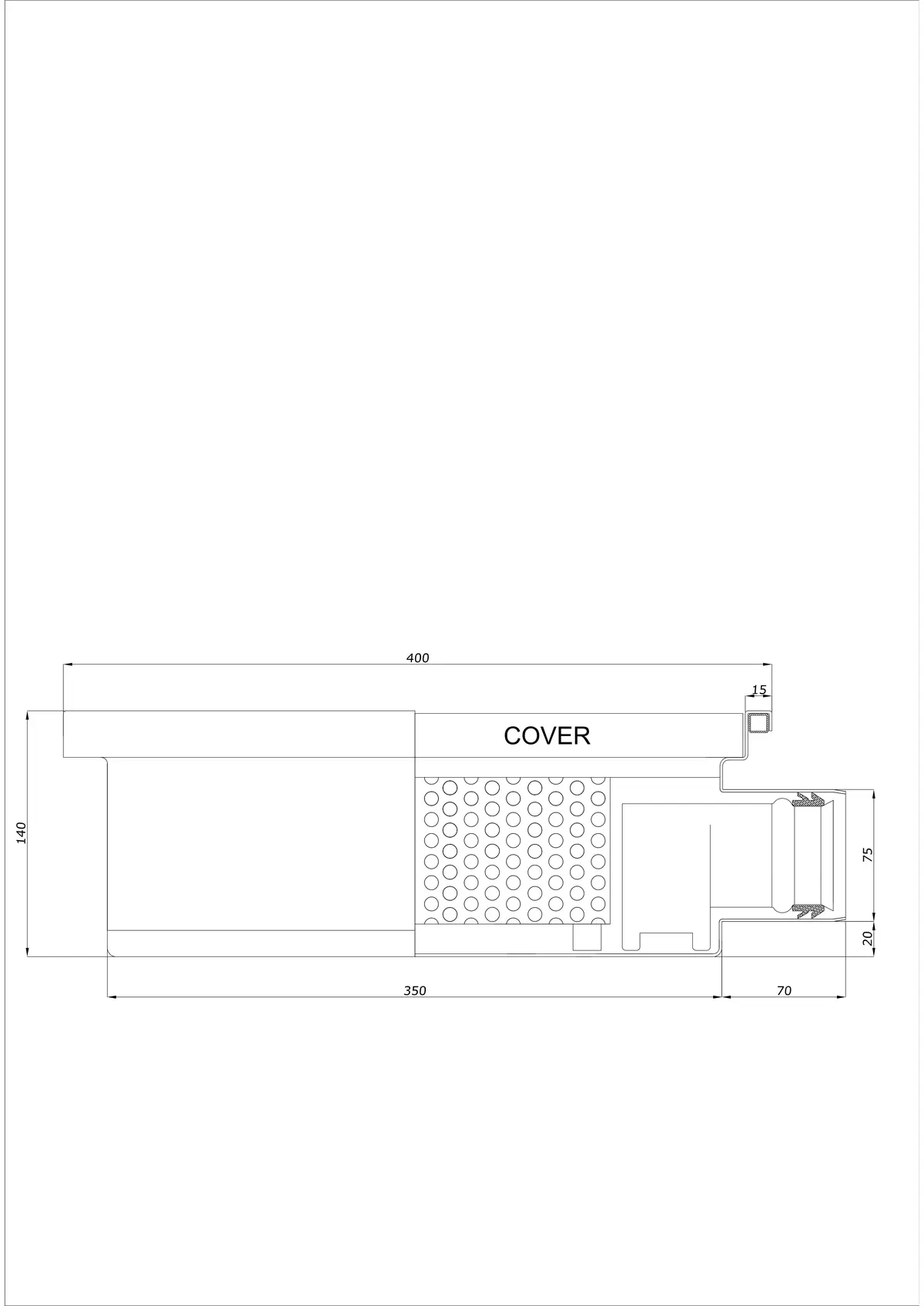 Gulvafløb BK_KRB 400x400 DN 75 - Enkelt Horisontal