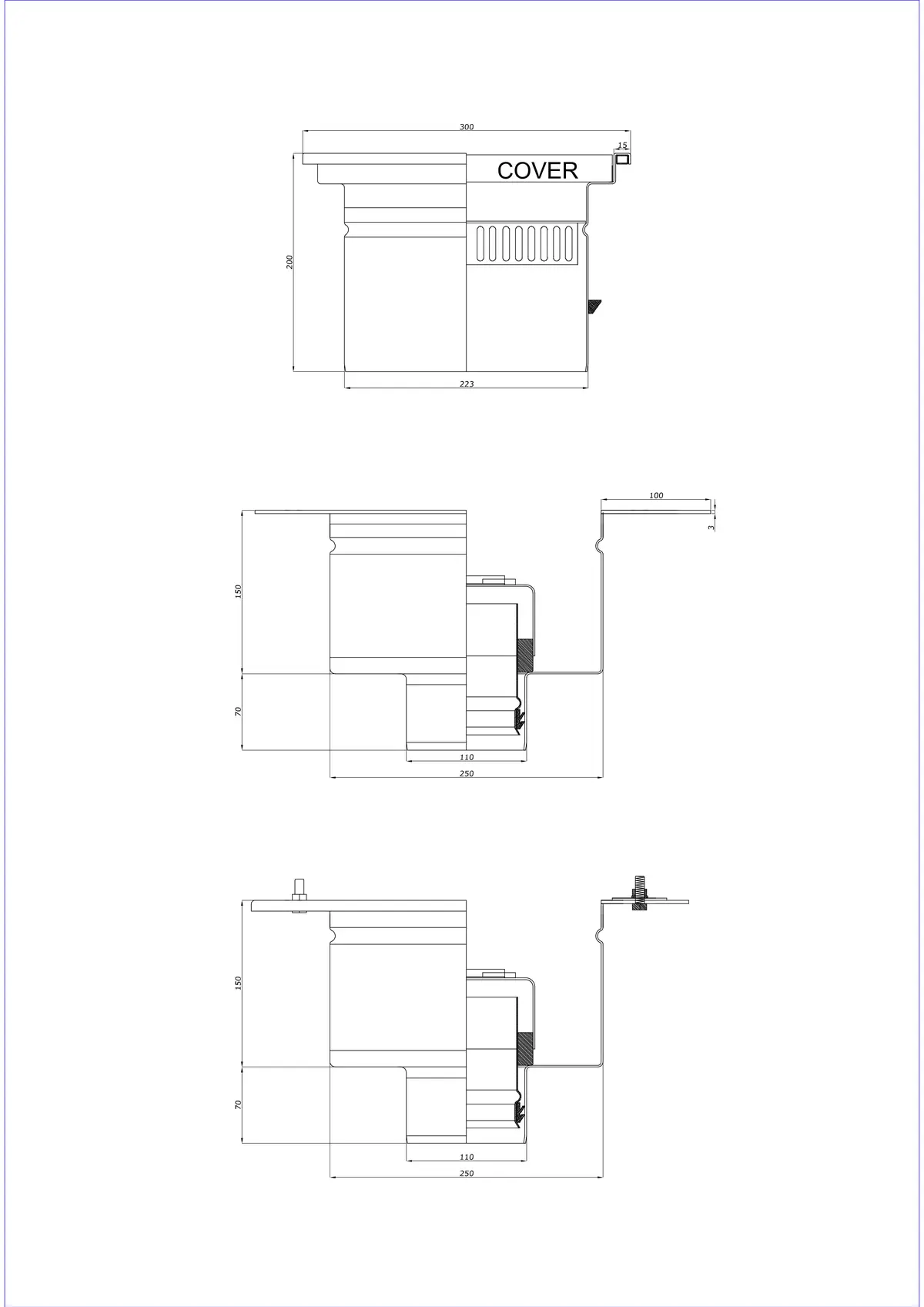 Gulvafløb BK_KRD 300x300 DN 110 - Todelt lodret afløb