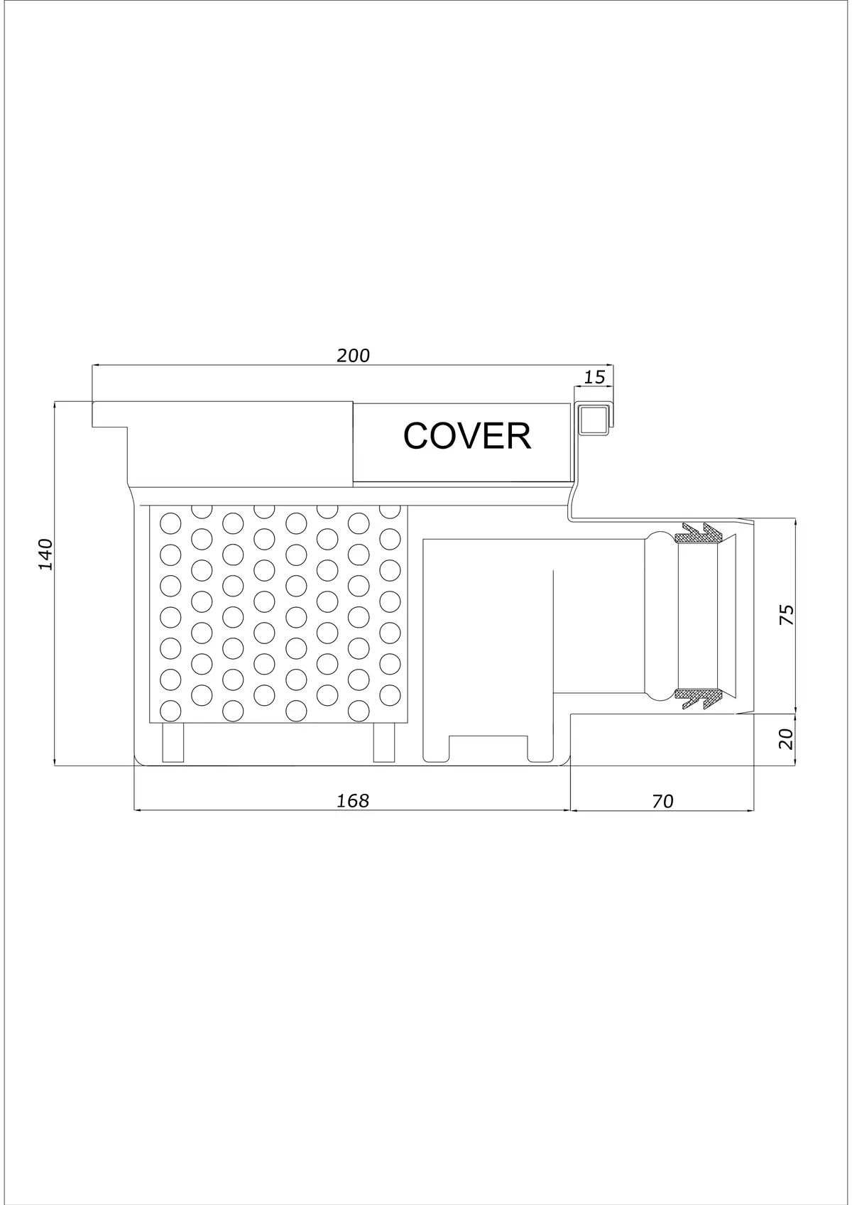 Gulvafløb BK_KRB 200x200 DN 75 - Enkelt Horisontal