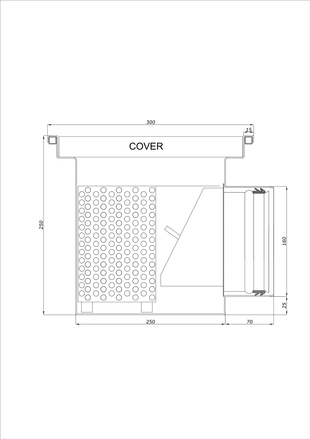 Gulvafløb BK_KRB 300x300 DN 160 - Enkelt Horisontal