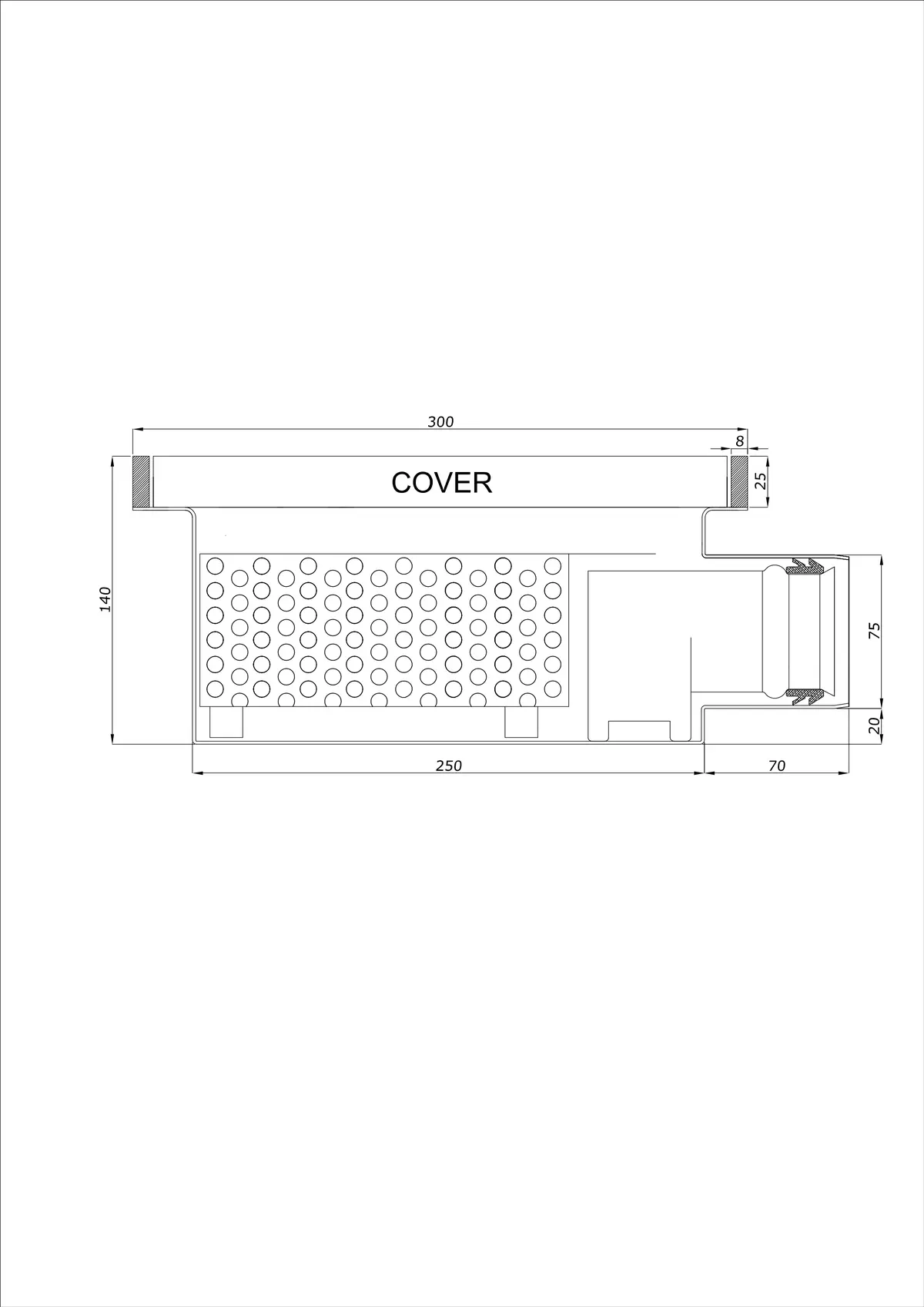 Gulvafløb BK_KRB 300x300 DN 75 - Enkelt Horisontal