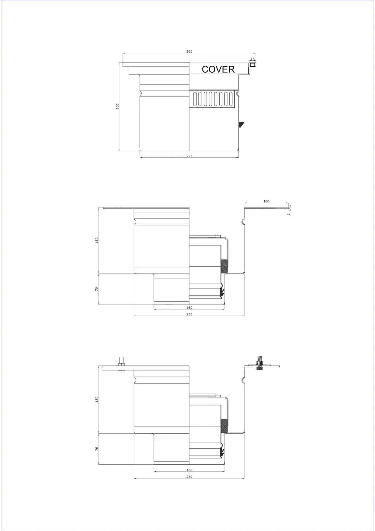 Gulvafløb BK_KRD 300x300 DN 160 - Todelt lodret afløb