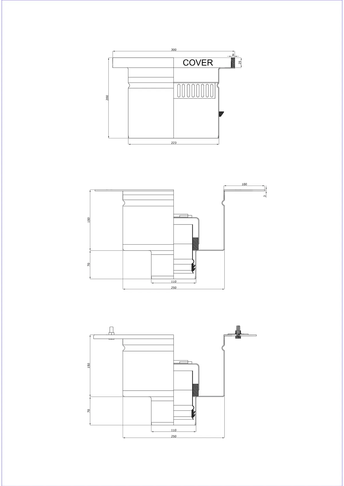 Gulvafløb BK_KROD 300 DN 110 med kant 25x8mm - Todelt lodret afløb