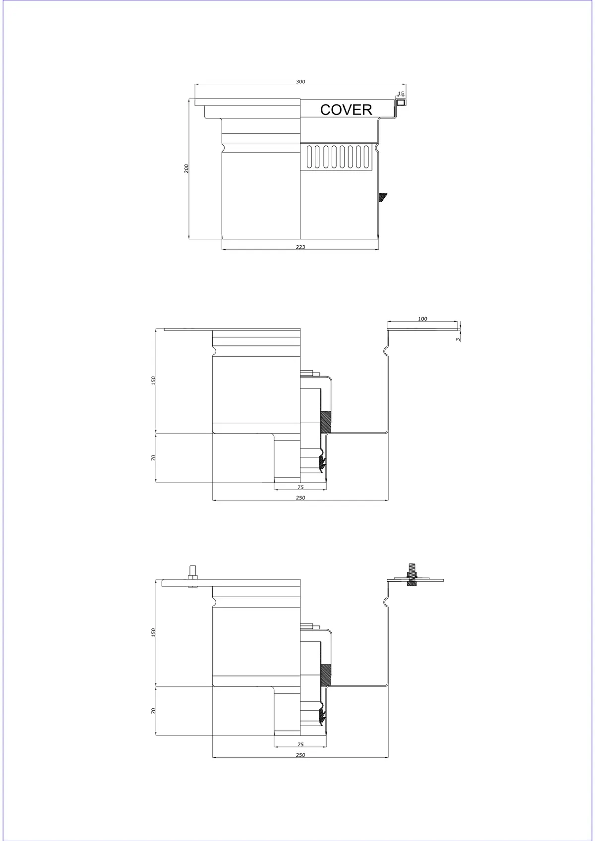 Gulvafløb BK_KRD 300x300 DN 75 - Todelt lodret