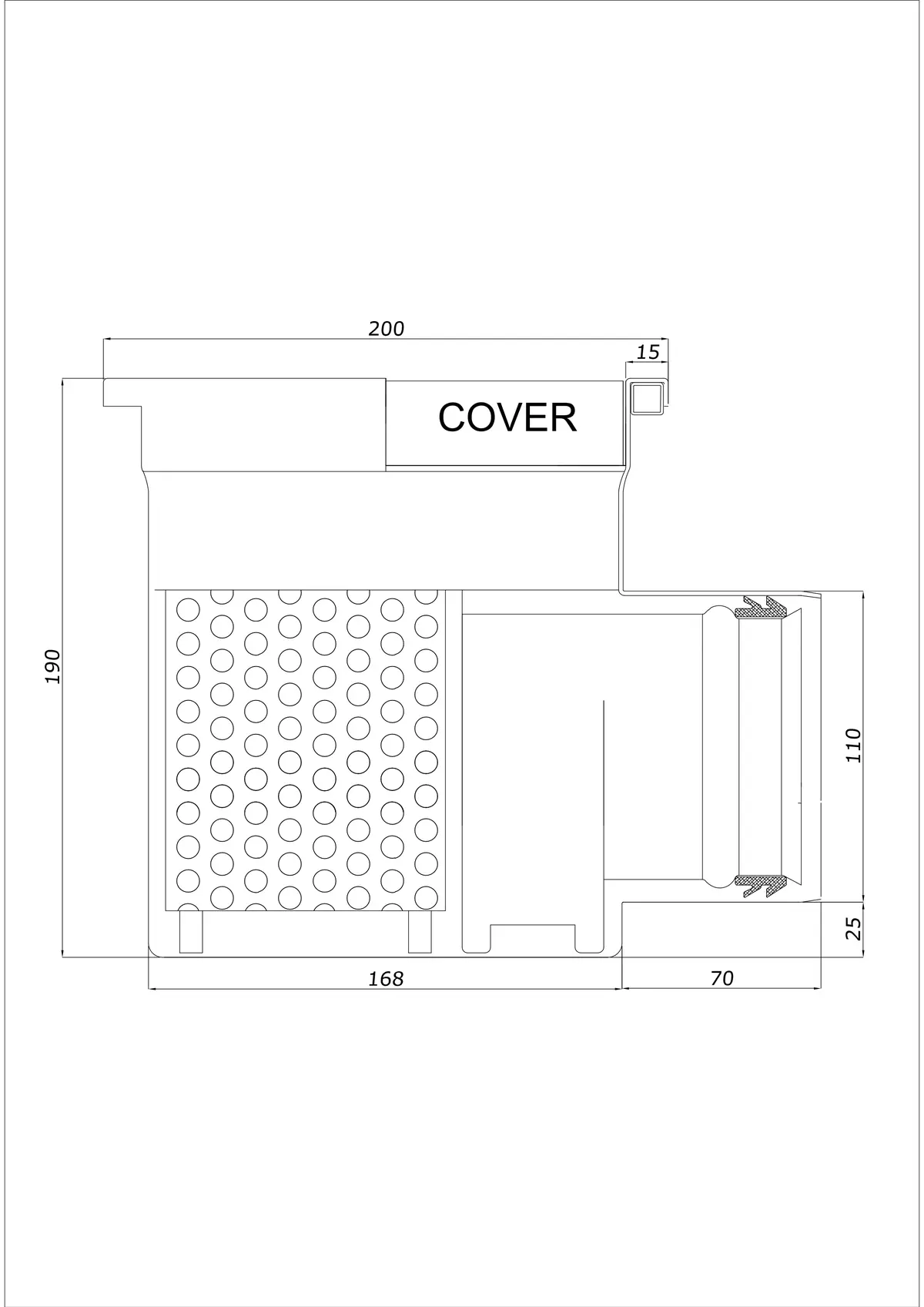 Gulvafløb BK_KRB 200x200 DN 110 - Enkelt Horisontal