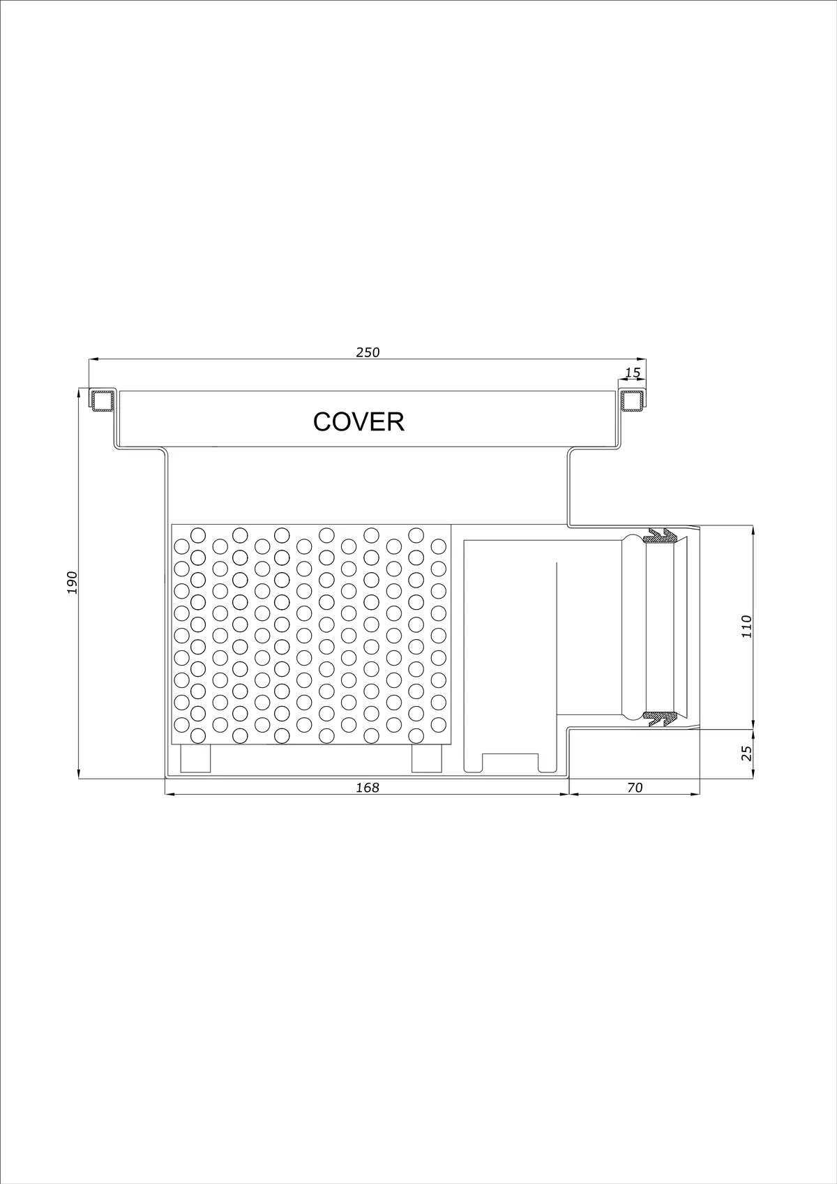 Gulvafløb BK_KRB 250x250 DN 110 - Enkelt Horisontal