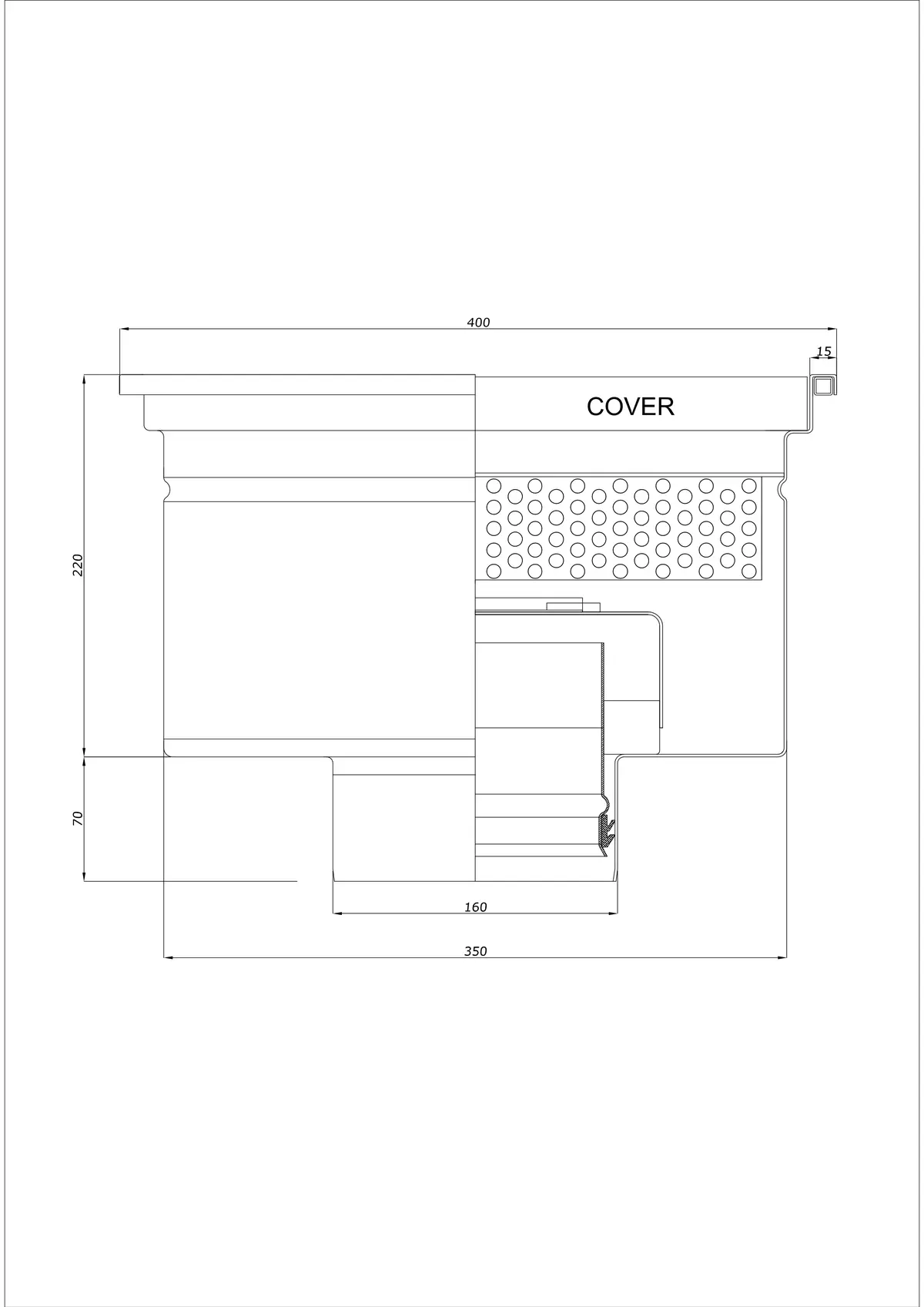 Gulvafløb BK_KRD 400x400 DN 160 - Enkelt lodret afløb