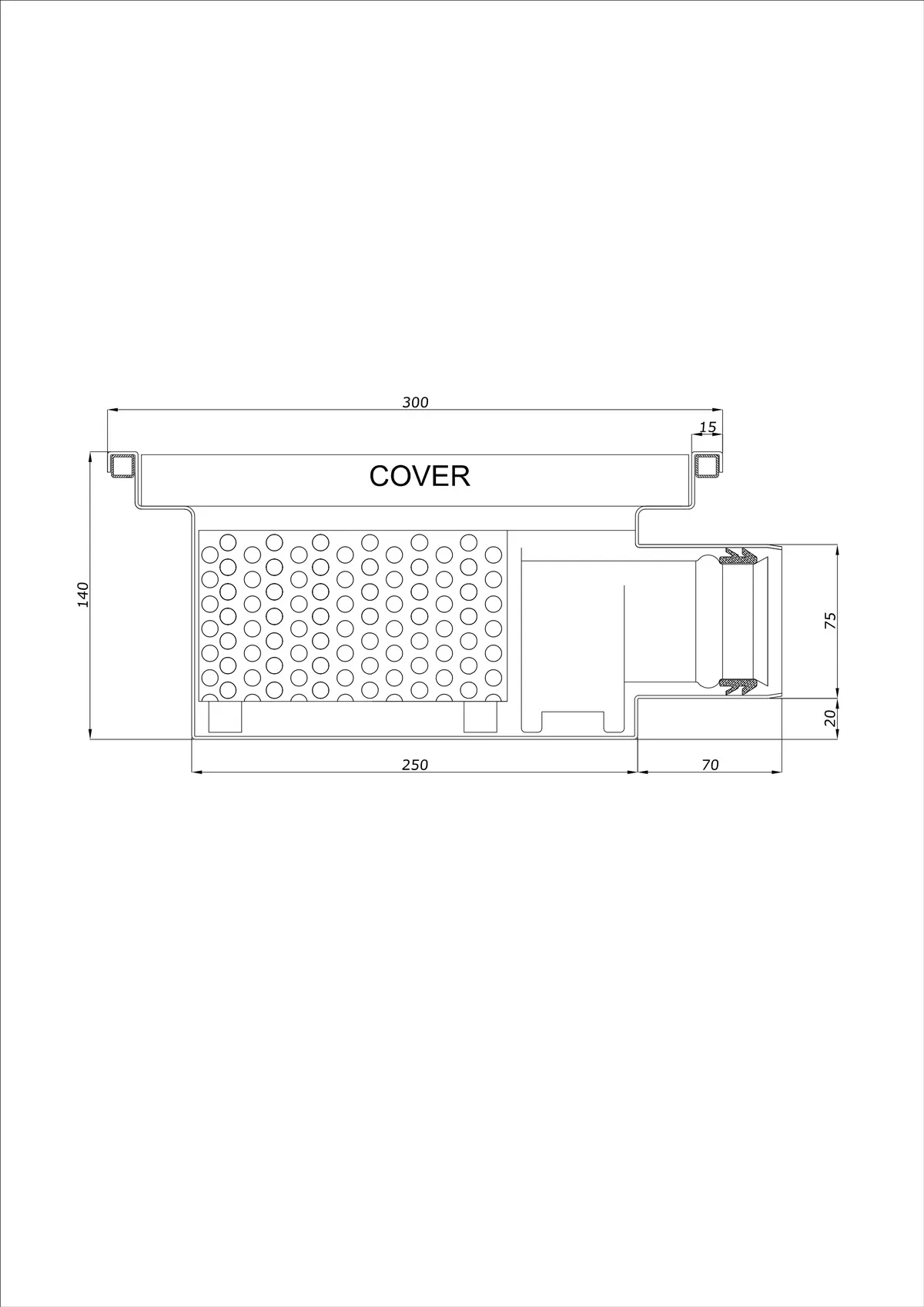 Gulvafløb BK_KRB 300x300 DN 75 - Enkelt Horisontal