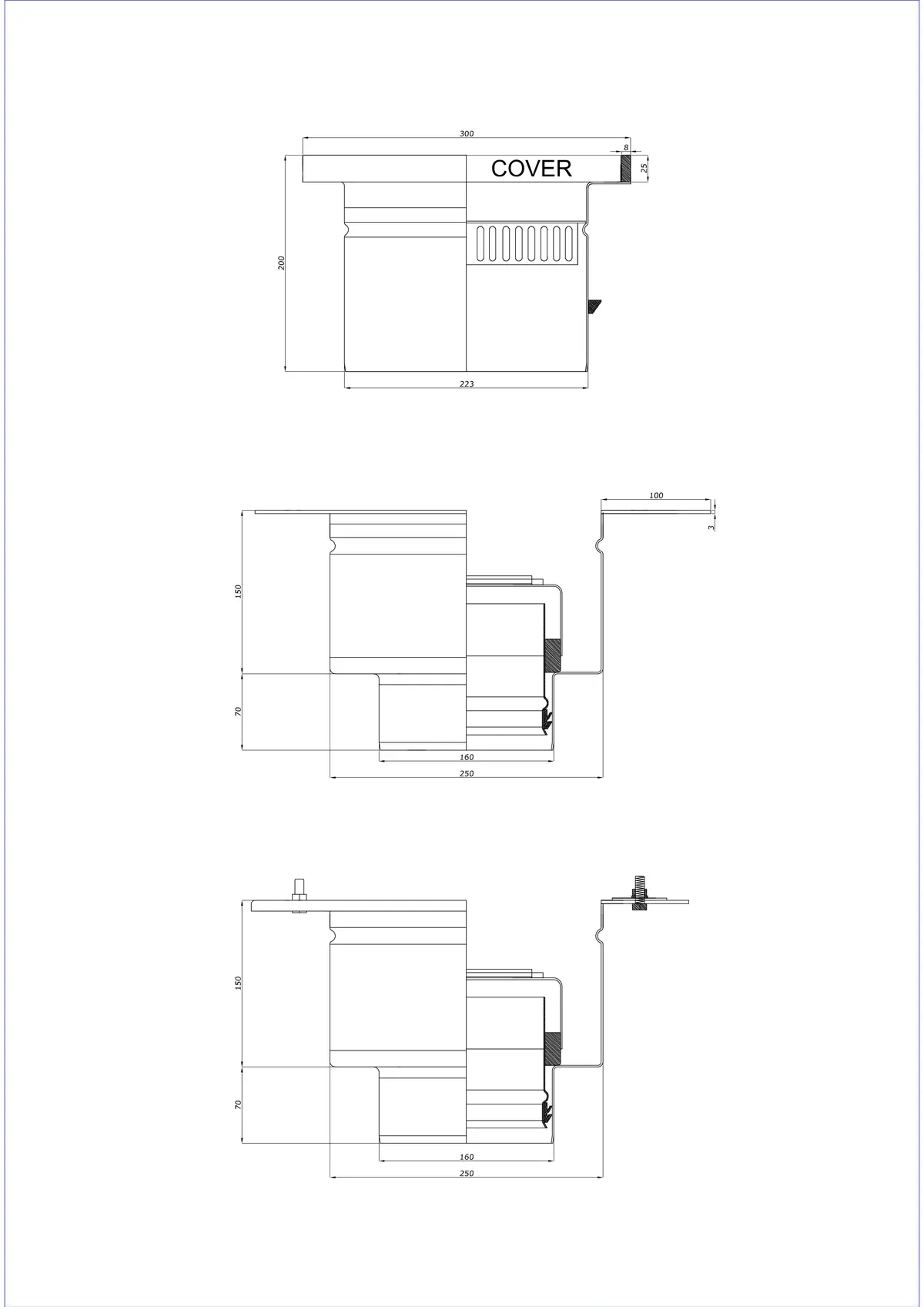 Gulvafløb BK_KROD 300 DN 160 med kant 25x8mm - Todelt vertikal
