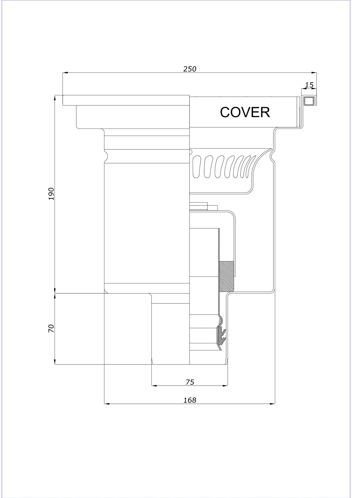 Gulvafløb BK_KRD 250x250 DN 75 - Enkeltstående vertikal