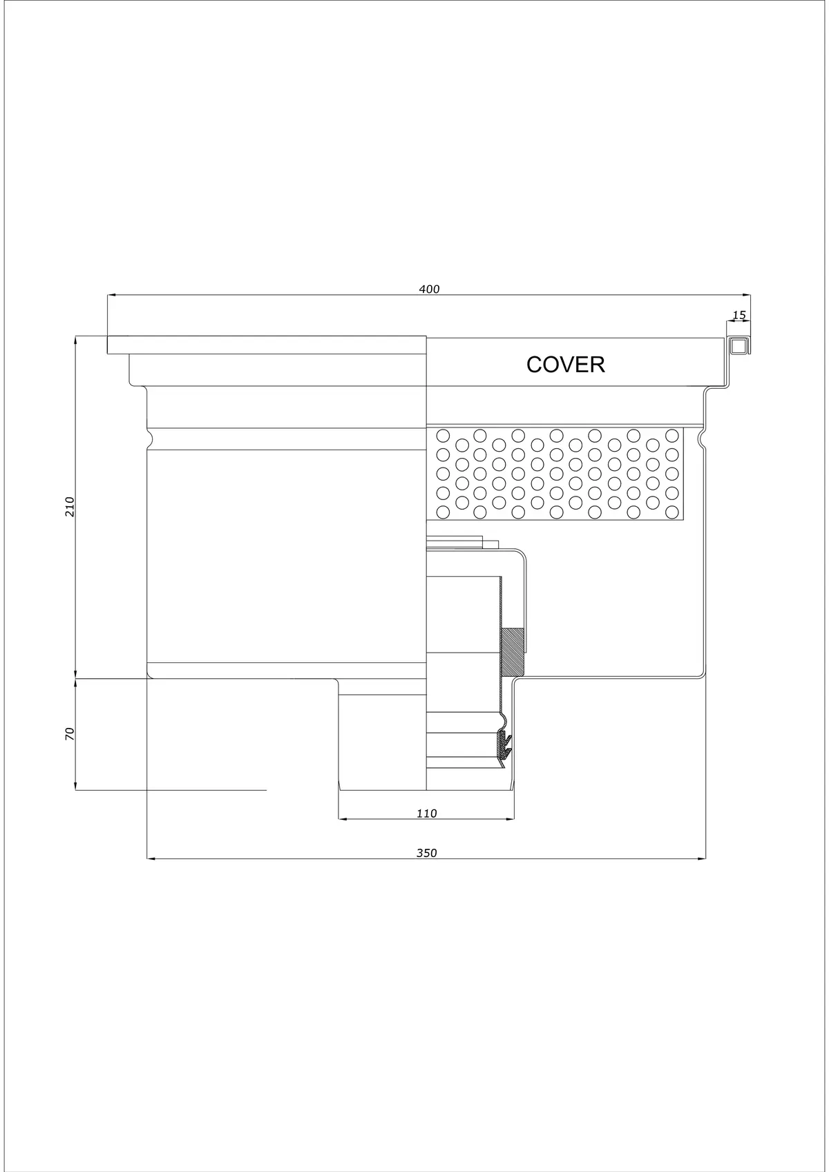 Gulvafløb BK_KRD 400x400 DN 110 - Ét-stykke vertikal