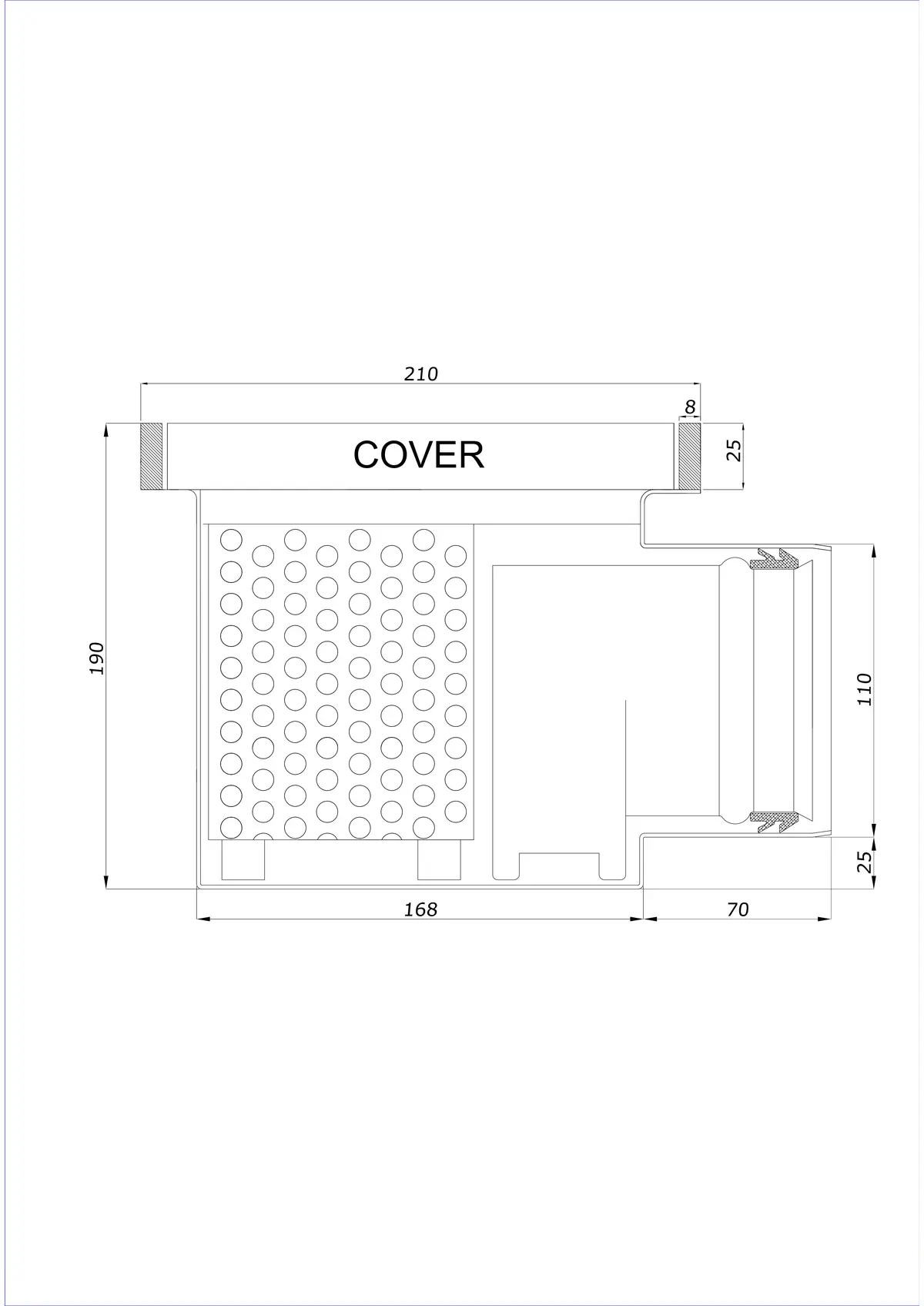 Gulvafløb BK_KROB 210 DN 110 med kant 25x8mm - Ét-stykke horisontal