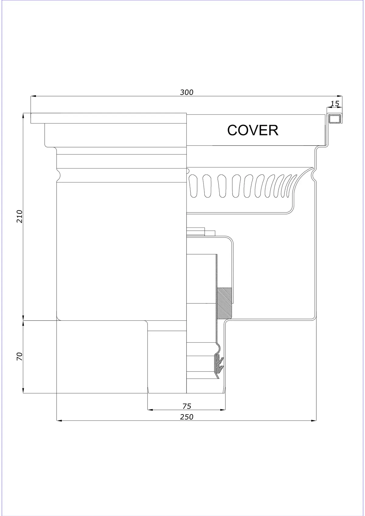 Gulvafløb BK_KRD 300x300 DN 75 - Enkeltstående vertikal