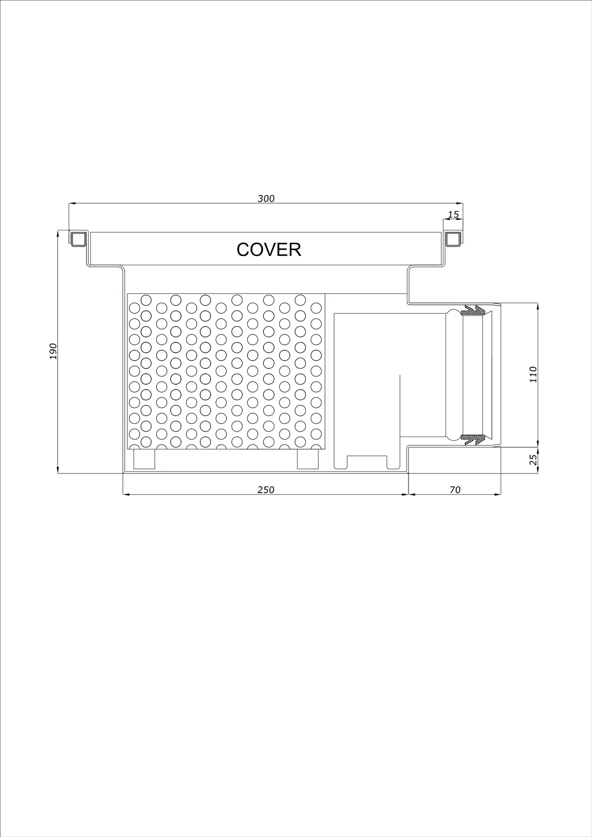 Gulvafløb BK_KRB 300x300 DN 110 - Enkelt Horisontal