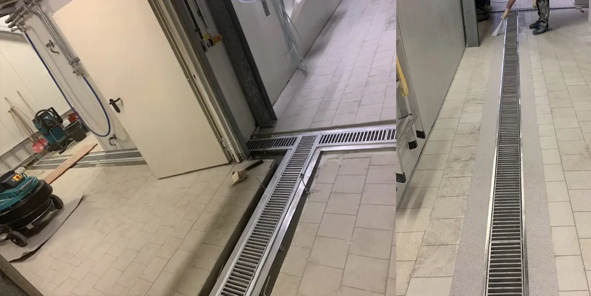 Modernisering af gulvet i en fødevareforarbejdningsfabrik - installation af afløbskanaler