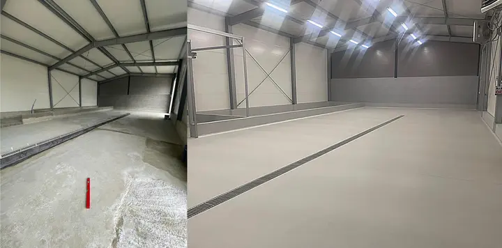 Industriel afløbskanal i produktionshallen